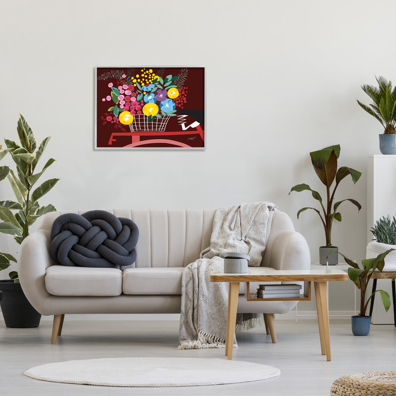Panier de fleurs moderne encadré sur bois, Estampe numérique Farmhouse, H 24 po x l 30 po x P 1,5 po