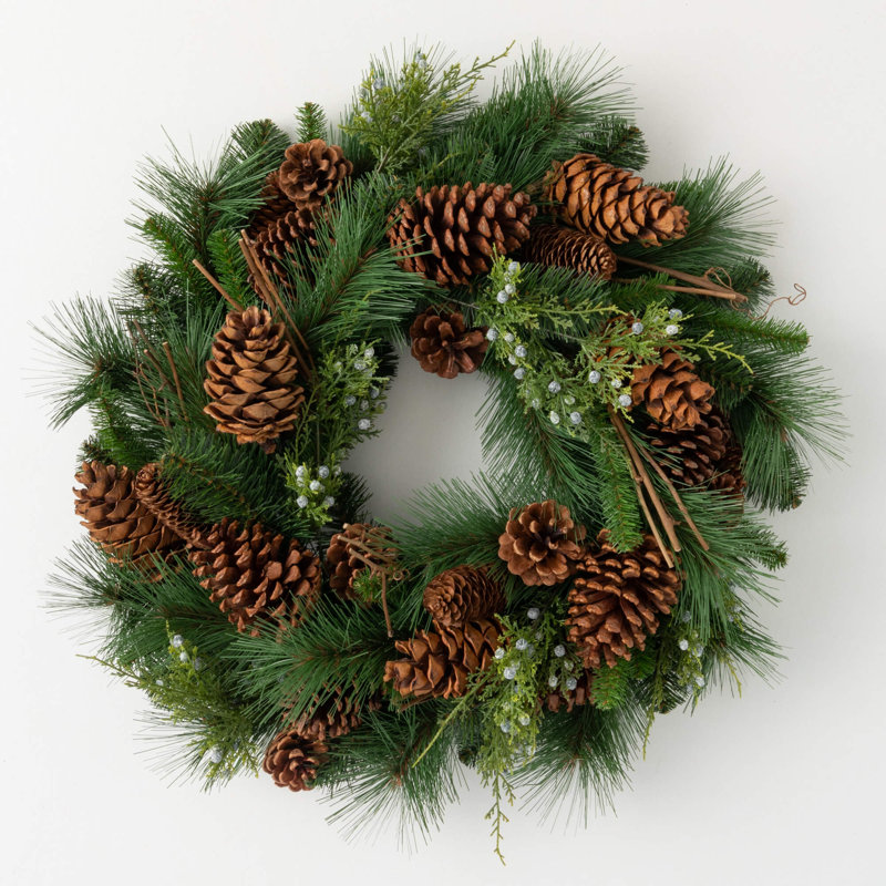 24" Artificial Lush Pine Pinecone Christmas Wreath, Green