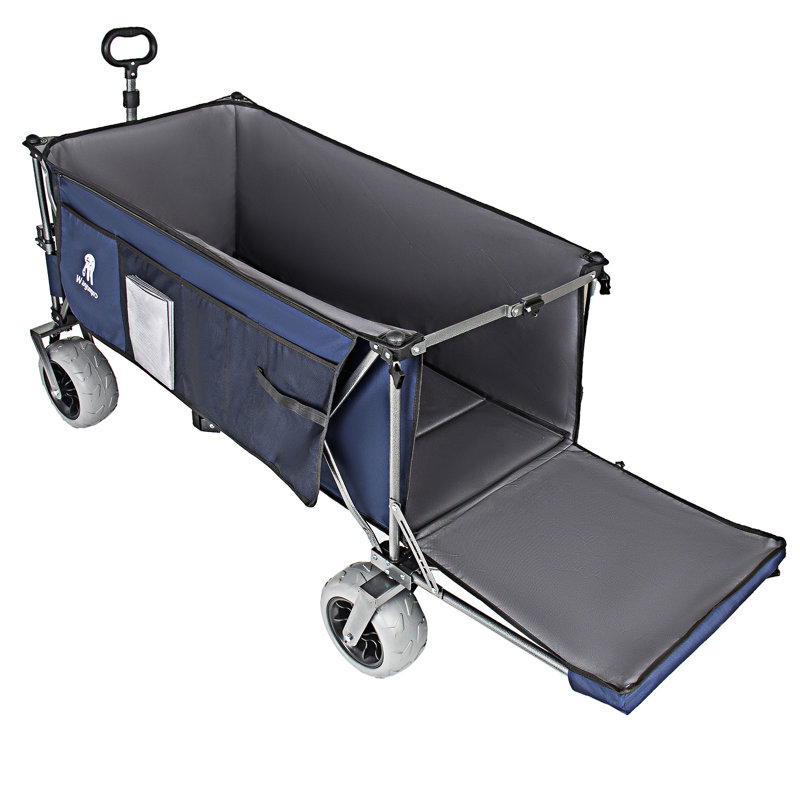 Extra Long Utility Beach Wagons With Opened Tailgate And Wheels, Bleu