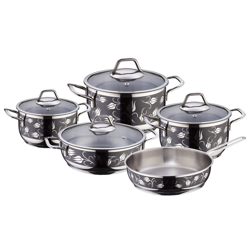 SOFRAM 1.85 Quarts Stainless Steel Pot Set, Black/Silver
