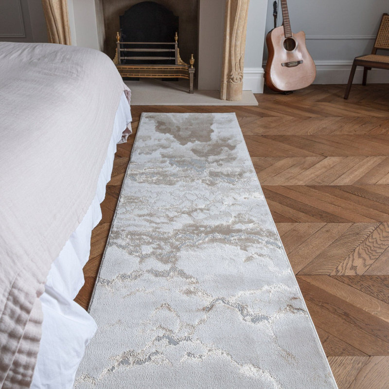 Beige Modern Easy To Clean Abstract Rug For Dining Room Bedroom And Living Room, Polyester/Polypropylene Plastic