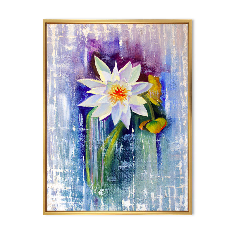 Lys blanc avec huile - reproduction d'art sur toile, H 20 po x l 12 po x P 1 po, Cadre flottant doré