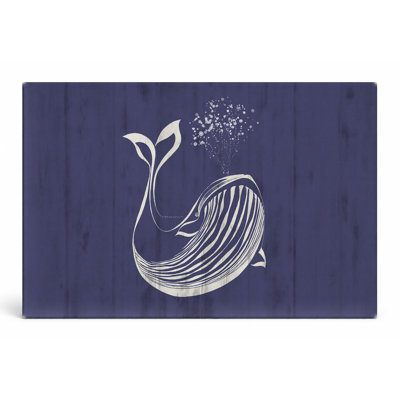 Baleine blanche sur bois bleu marine - paysage, art mural sur toile