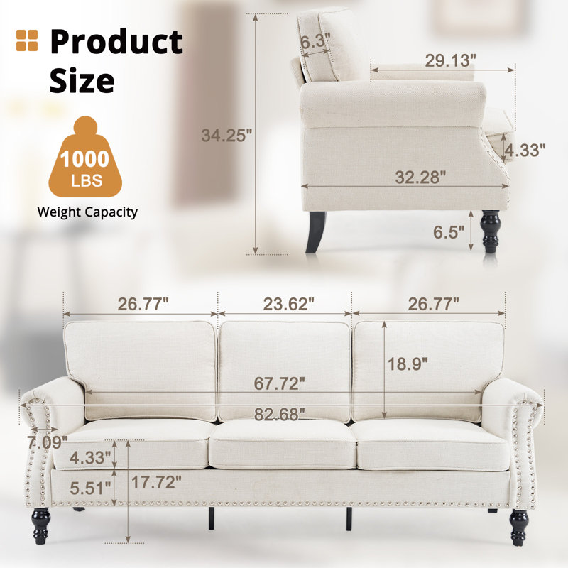 Canapé à 3 places l 82,68 po Alcott Hill®, Beige Polyester