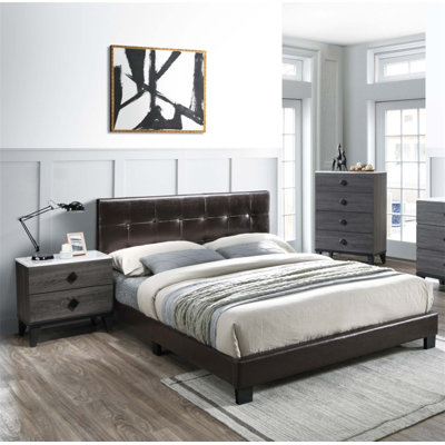 Lit tapissier contemporain en similicuir avec tête de lit réglable et lattes robustes, pour les chambres modernes
