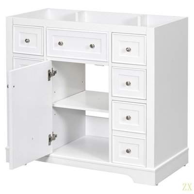 Meuble-lavabo 36 po sans lavabo, base d'armoire seulement, une armoire et six tiroirs