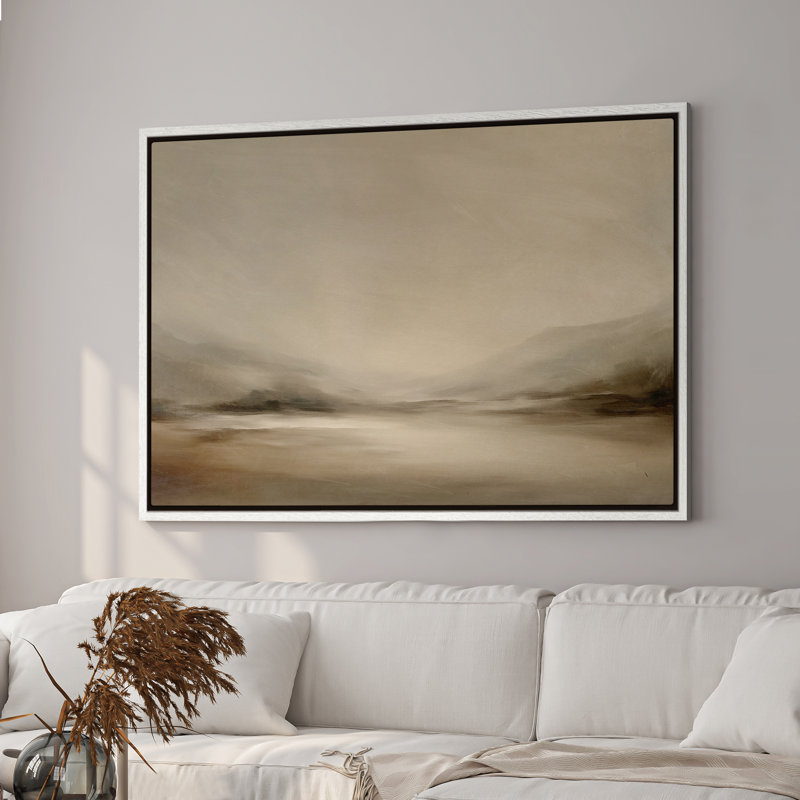 Art mural sur toile encadrée - Paysage minimaliste de la vallée brumeuse dans des tons de beige et de gris doux - 16 po x 24 po, 24 po x 36 po
