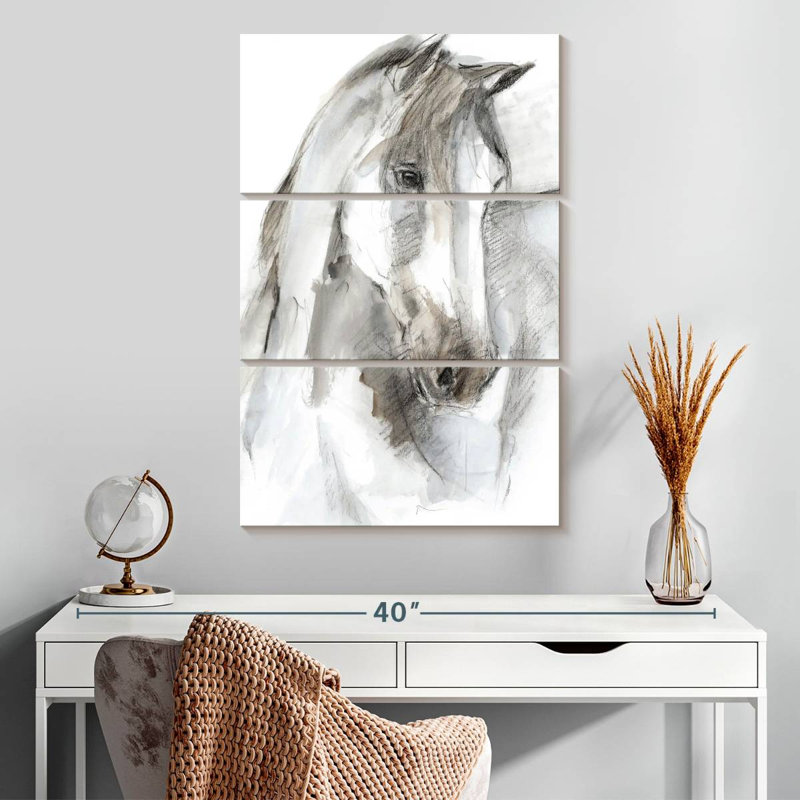Aquarelle Brampt, étude de chevaux I, H 32 po x l 20 po