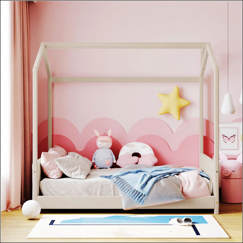 Lit double en velours, Double, Beige