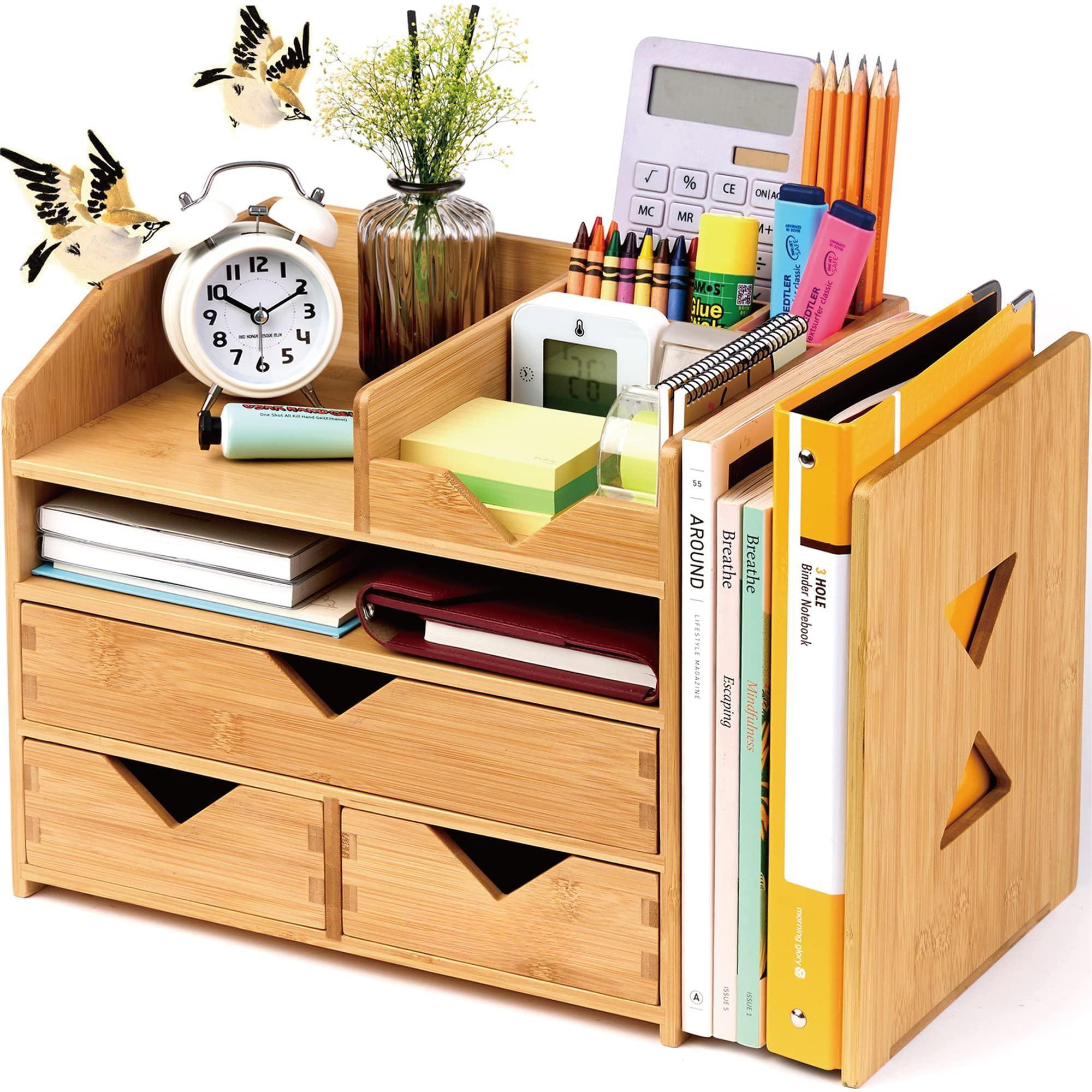 Hokku Designs Bamboo Desk Organizer With Adjustable File & Book Holder