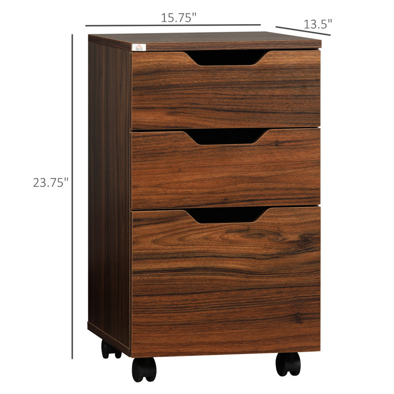 Brown Wood Grain Cabinet, 3 Drawers With Wheels, Ideal For Office Storage Cabinet Drawers, , Grain, Increase Capacity