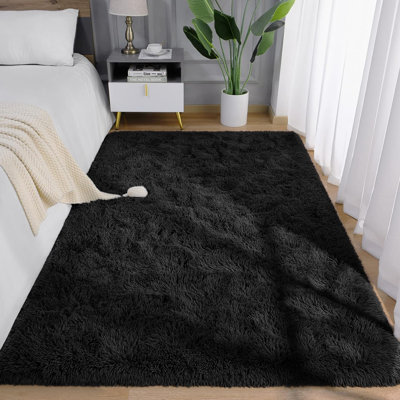 Tapis moelleux moelleux en mousse viscoélastique avec envers antidérapant de 5 pi x 8 pi, noir