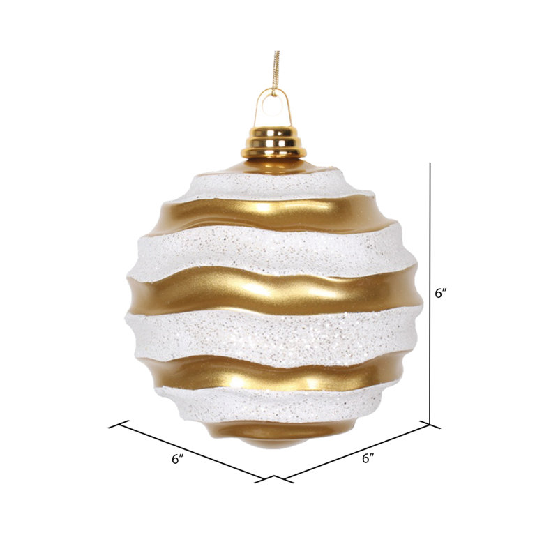 Ornement de Noël boule rayée et scintillante, H 6 po x l 6 po x P 6 po, Or / argent