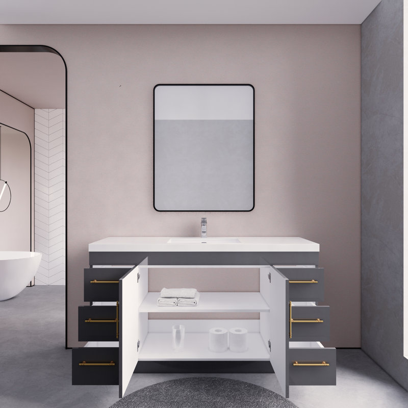 Verda 59.44'' Single Bathroom Vanity with Acrylic Top, Gray
