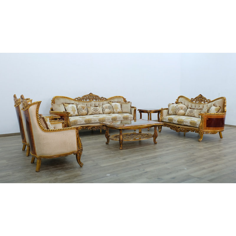 Handcrafted Beige Wood Accent Chair with Tufted Cushions