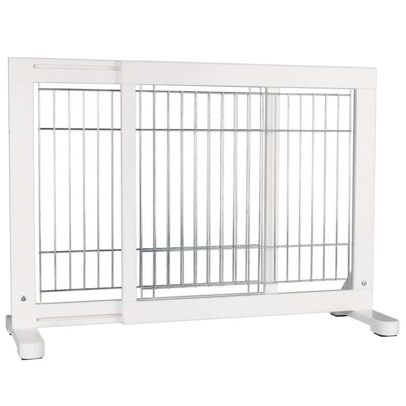 TRIXIE Adjustable Wooden Freestanding Pet Gate, 24" Tall Step Over, Expands to 42.5", Pet Barrier, Blanc