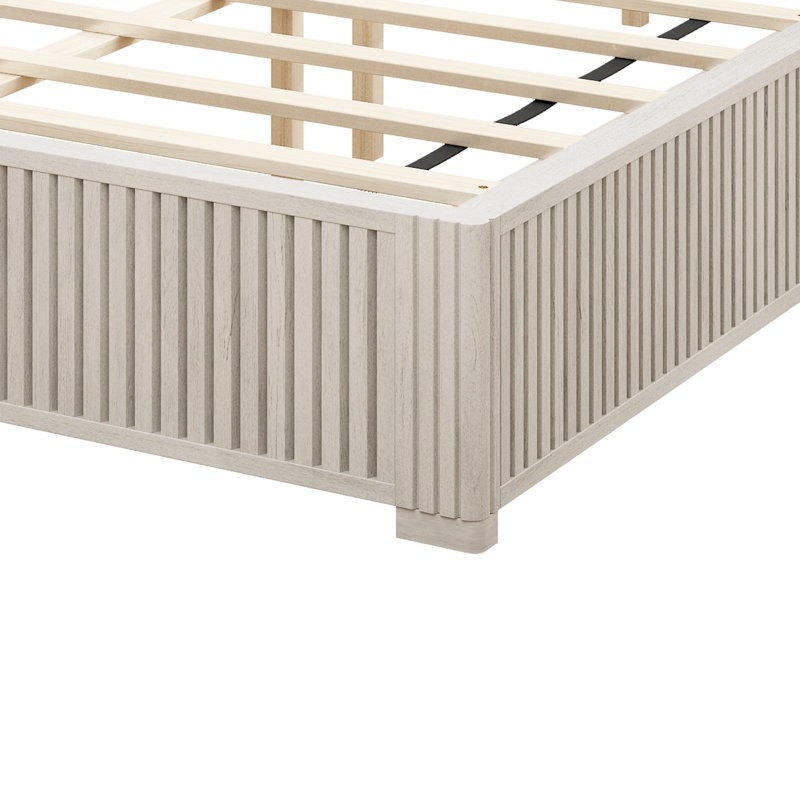 Structure de lit plateforme en bois massif avec tête de lit, aucun sommier nécessaire, lit sur pied, assemblage facile, grand lit, beige