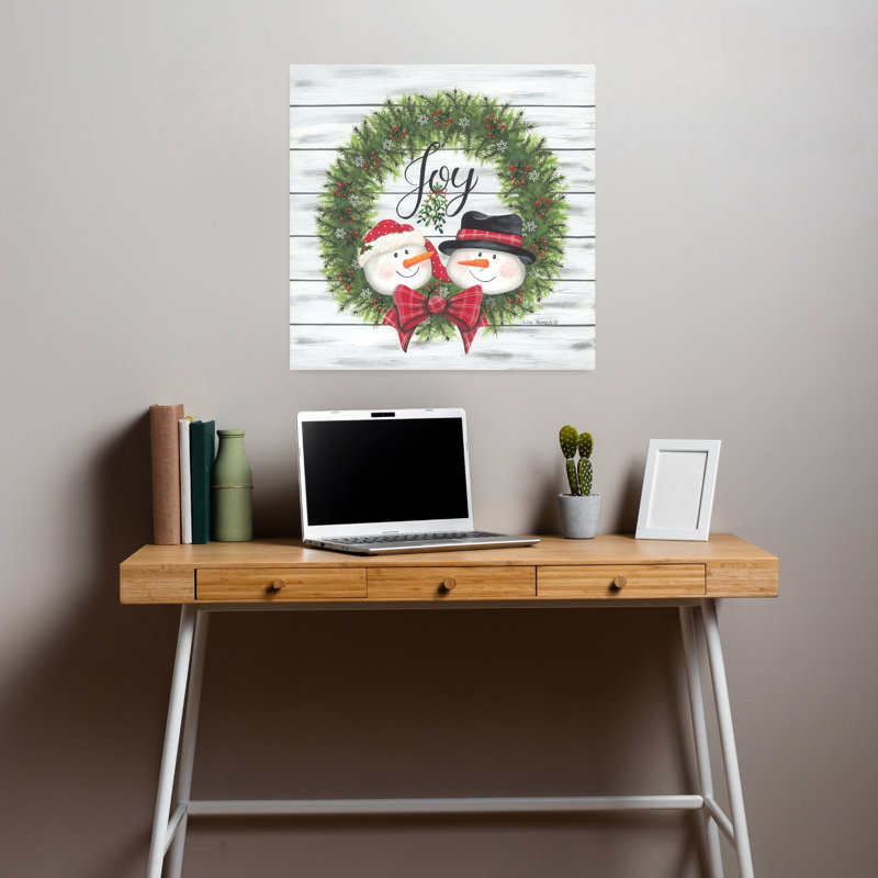 Joy Joy Snowman Wreath, art contemporain, H 18 po x l 18 po