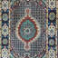 Tapis géométrique en laine noué à la main bleu / rouge / blanc 3 pi 6 po x 5 pi