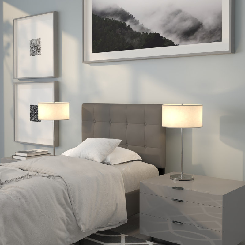 Ciriaca Button Tufted Upholstered Headboard, Gray, Twin