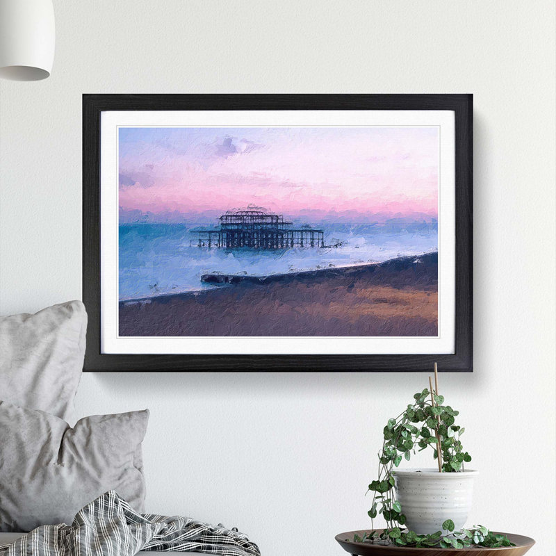 West Pier Brighton Beach in Abstract - Picture Frame Painting Print, 36cm H x 48cm W x 2cm D, Black Framed