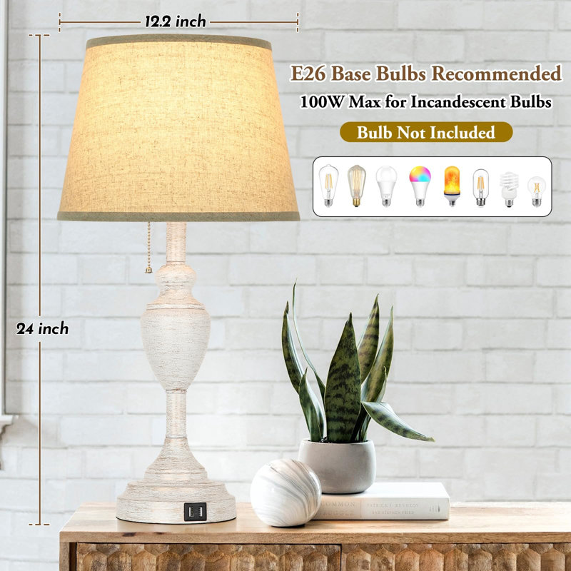 Lampe de table USB en métal Maci, Blanc rustique