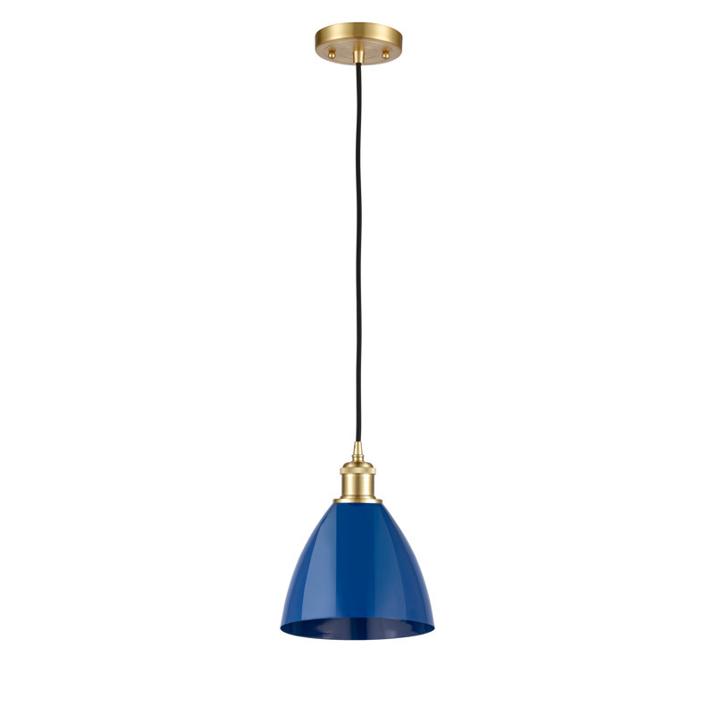 Luminaire suspendu conique 1 lumière, Bleu, Or satiné