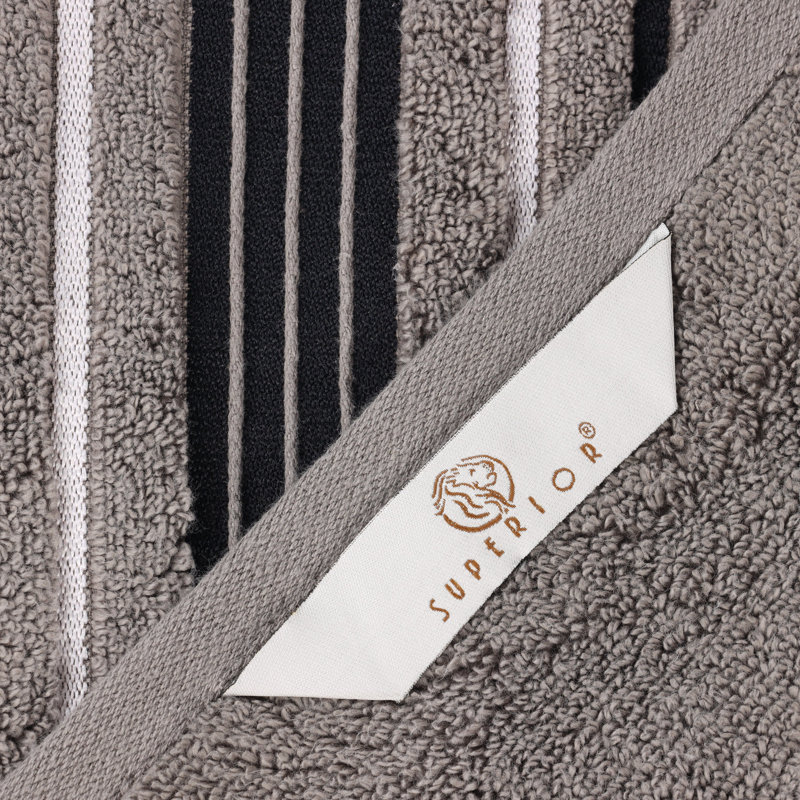Ensemble de serviettes en coton uni et jacquard Sadie Zero Twist, À rayures, Ensemble de serviettes - 6 pièces