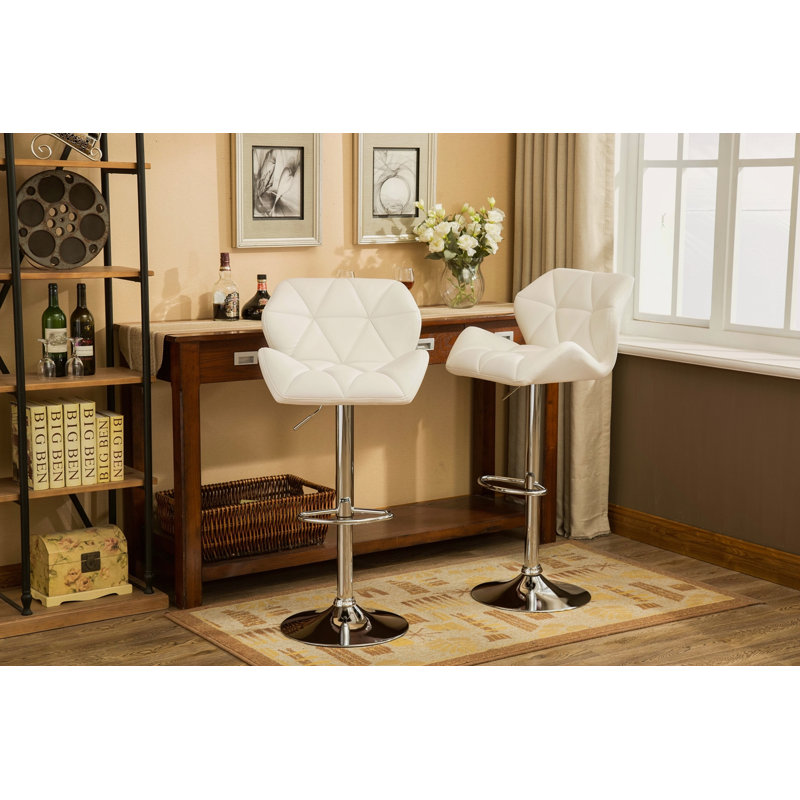 Tabourets de bar contemporain à hauteur réglable touffetés, ensemble de 2, Blanc