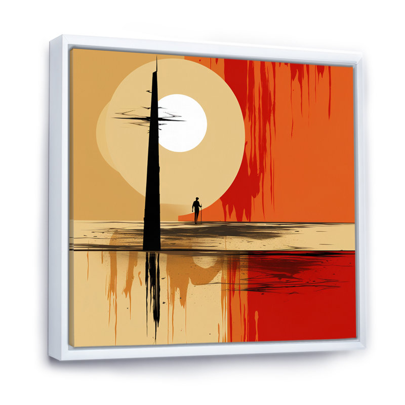 Célébration de la pleine lune du paysage de la solitude, H 36 po x l 36 po x P 1,5 po, Cadre flottant blanc