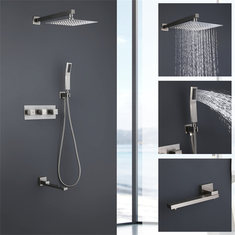 Système de douche fixe complet, Nickel brossé