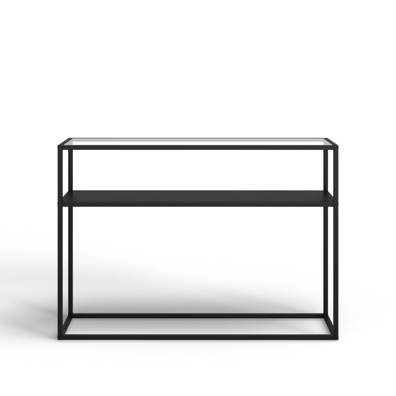 Duran 42'' Black Metal and Glass Console Table with Storage