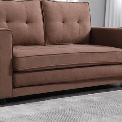 Sofas | 3-in-1 Convertible Futon Sofa Bed | Modern Tufted | Side Pockets | Cup Holders | Walnut Brown | Fabric