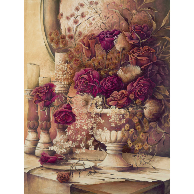 Rose nature morte - reproduction sur toile tendue, H 16 po x l 12 po