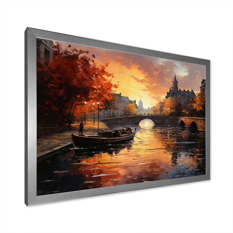 «Yellow Canal Golden Glow Warm» sur impression sur toile, H 30 po x l 40 po x P 1,5 po, Cadre simple argenté