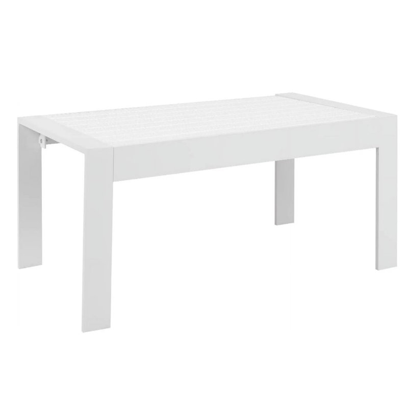 Table basse d'extérieur rectangulaire blanche moderne en aluminium toutes saisons 43 pouces, plateau de table, lattes anti-égratignures pour patio de 43 po facile à nettoyer