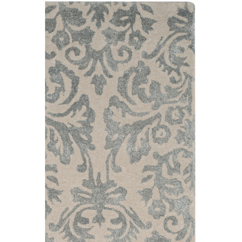 Domingues Hand Tufted Wool/Viscose/Cotton Rug in Ivory/Silver, Rectangle 2'6" x 4'