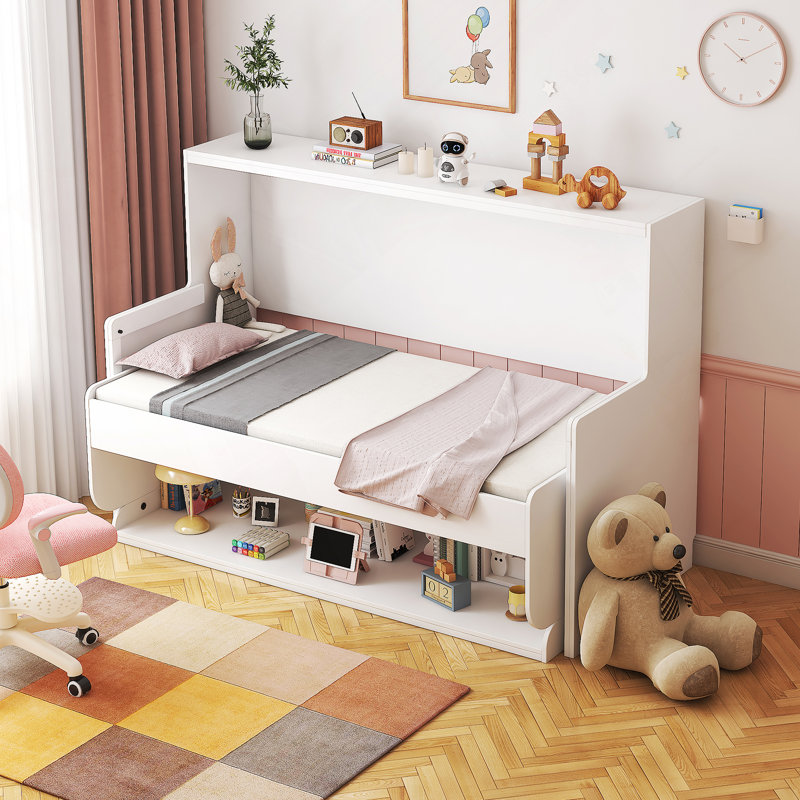 Lit extra-long simple pliable avec bureau intégré, une solution multifonctionnelle pour économiser de l'espace et une vie confortable