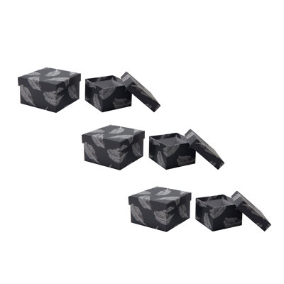 Haight S/2 Square Nesting Boxes Grey Feathers - Set Of 6