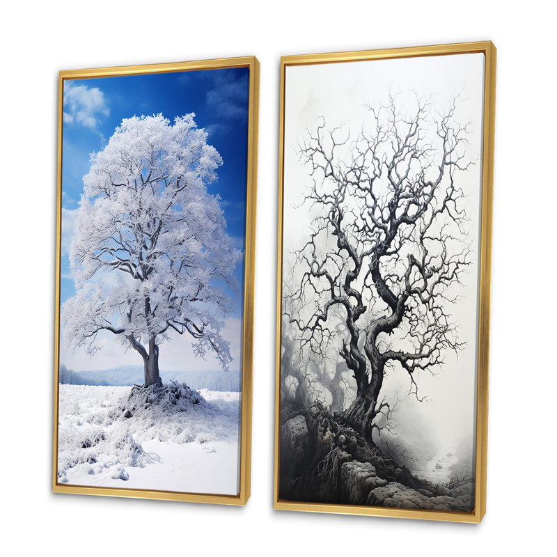 «White Tree Winters Embrace», 2 pièces, Encadrement doré, H 40 po x l 40 po