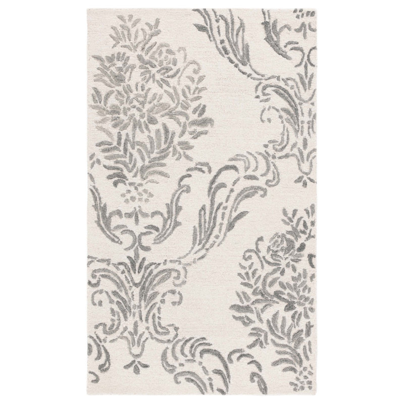 Evanthia Hand Tufted Wool/Cotton Floral Rug in Ivory/Gray, Rectangle 3' x 5'
