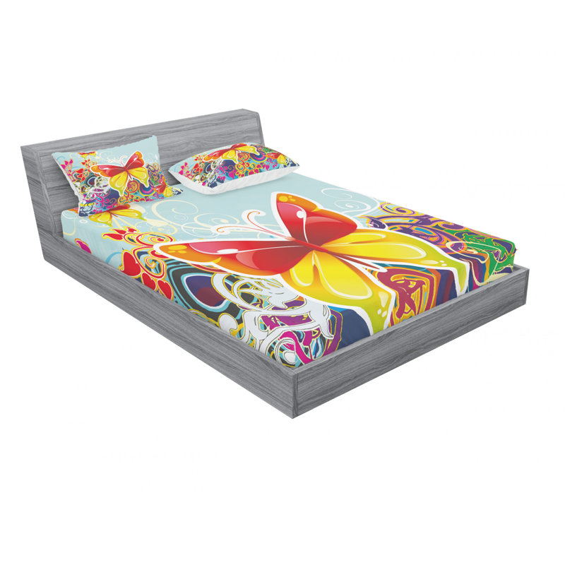 Microfiber Abstract Sheet Set, Full/Double Sheet Set with Fitted Sheet