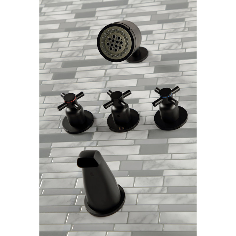 Kingston Brass Concord Triple-Handle Tub and Shower Faucet, Matte Black
