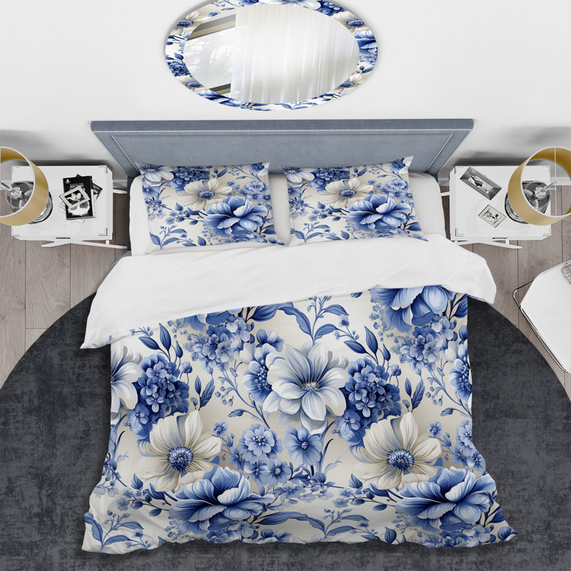 Ensemble de housse de couette Intricate Cobalt Lace Victorian, Housse de couette pour très grand lit et 2 très