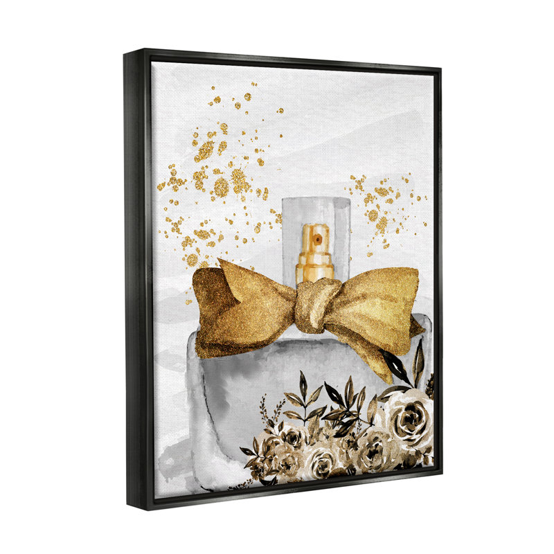 «Glitzy Floral Perfume Bottle Speckled Glam Design» par Kim Allen - cadre flottant, impression sur toile