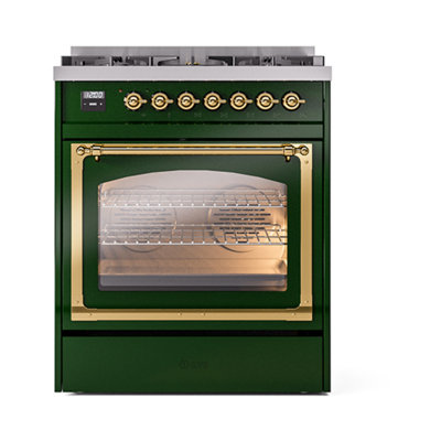 Cuisinière à double combustible ILVE Nostalgie II Series 30 po avec 5 brûleurs scellés (propane liquide, porte vitrée)