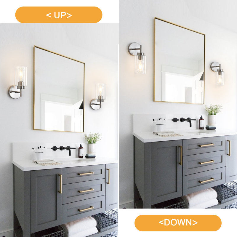  Alacam 1 - Light Brushed Nickel Bath Sconce Wall Light with Glass Shade for Toilet, Hallway, Staircase, Living Room, Bathroom Dining Room-10.2'' H X 3.93'' W