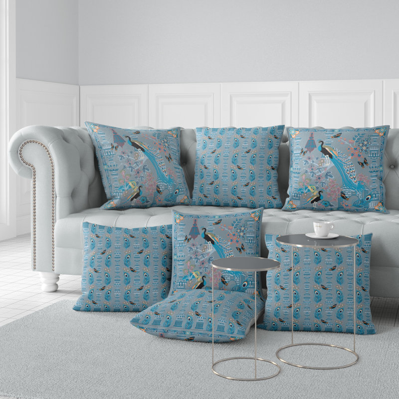 Peacock Paradise Blue 16'' Square Indoor/Outdoor Pillow