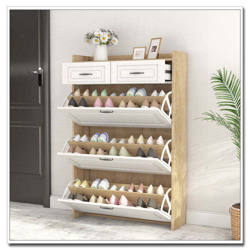 Armoire à chaussures avec 3 portes et 2 tiroirs, grand espace de rangement