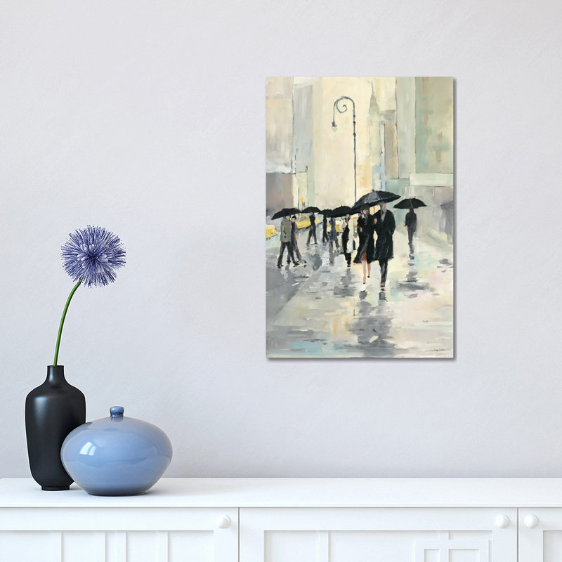 City In The Rain by Avery Tillmon - Painting on Canvas, Wrapped Canvas, 30.48 cm H x 45.72 cm W